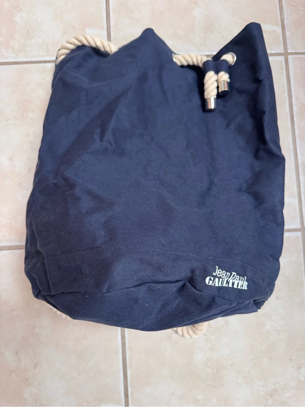 Jean Paul Gaultier Navy Canvas Drawstring Rope Backpack